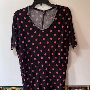Women’s Black with Pink Polka Dot Short Sleeve Top